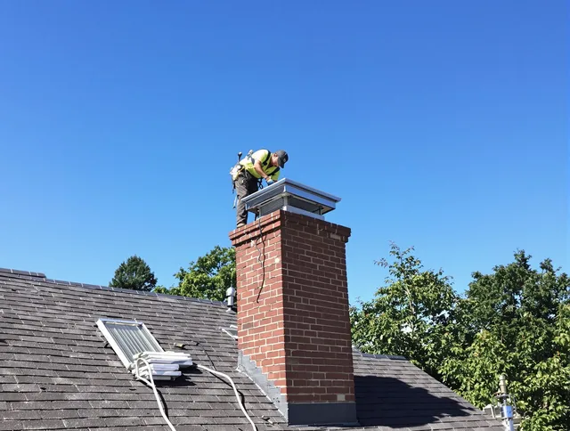 Stafford Chimney Sweep technician measuring a chimney cap in Stafford, CT