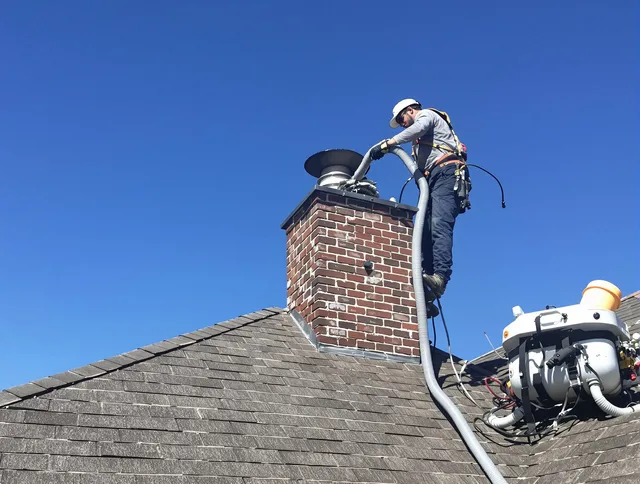 Dedicated Stafford Chimney Sweep team member cleaning a chimney in Stafford, CT