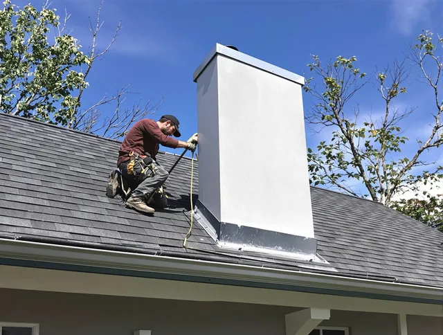 Stafford Chimney Sweep team member finishing chimney construction in Stafford, CT
