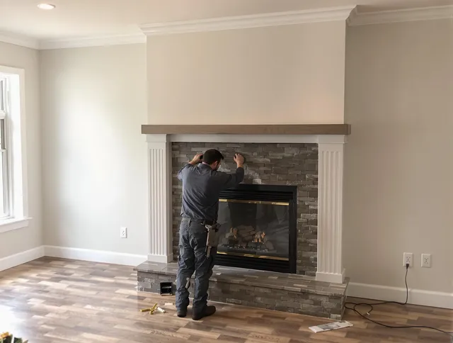 Stafford Chimney Sweep finishing a custom fireplace install in Stafford, CT
